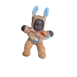 Zapf Creation Mini Baby Doll Orange Bunny Suit Plush Toy 5.5 Inch Brown Eyes